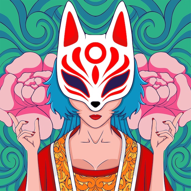 Vector japanese masked woman character art