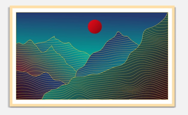 Japanese mountain background with line wave pattern vector abstract template with geometric pattern