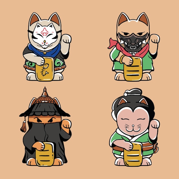 Japanese neko character vector set