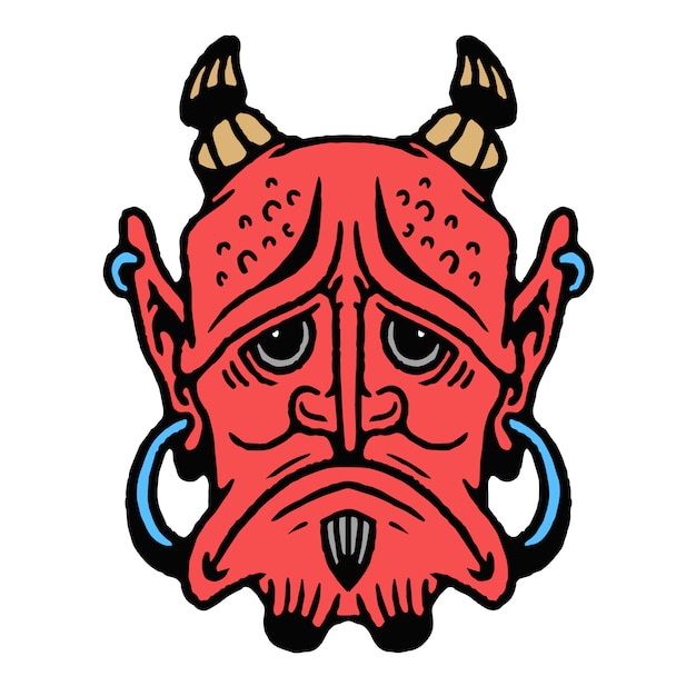 Japanese Oni Devil Mask Old School Tattoo