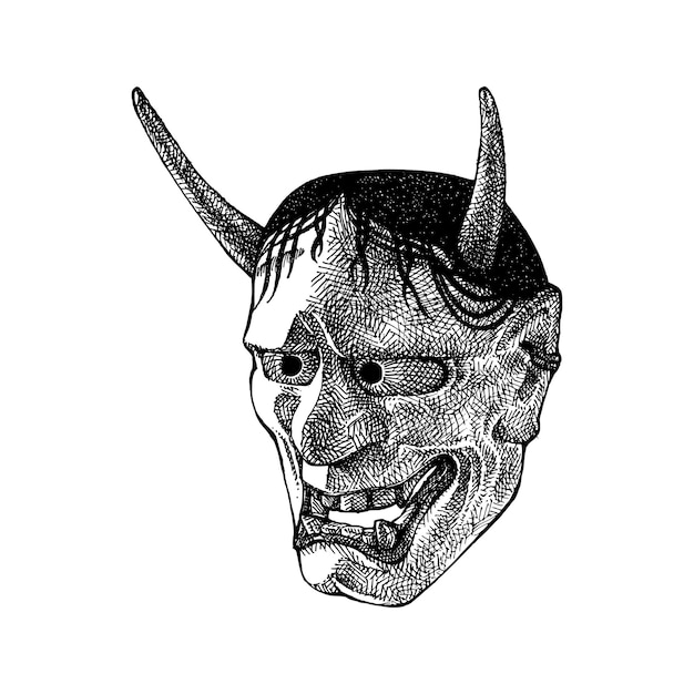 Vector japanese oni mask hand drawn illustration