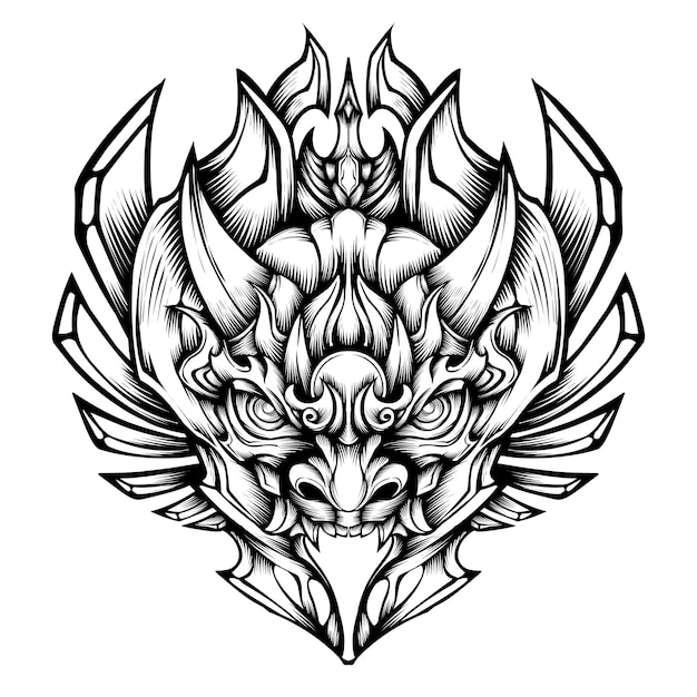 japanese oni mask vector tribal tattoo Free Vector