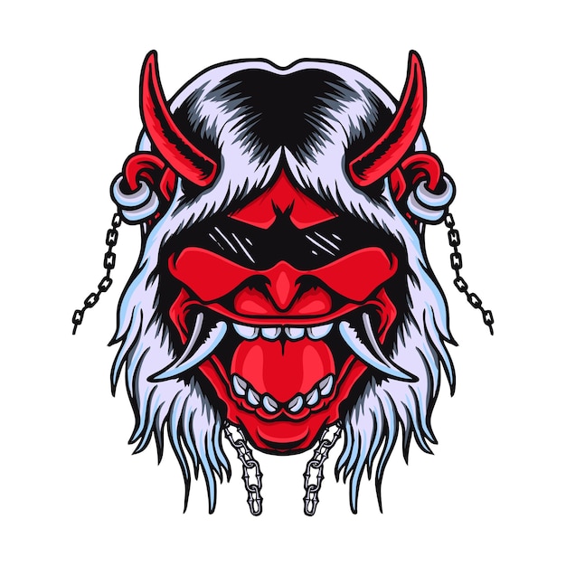 Japanese Onimask Head Rock n Roll  Devil Vector Tshirt Design Premium