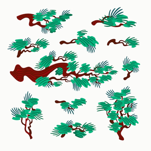 Vector japanese pine tree vector mountain pine and pine branches in oriental style