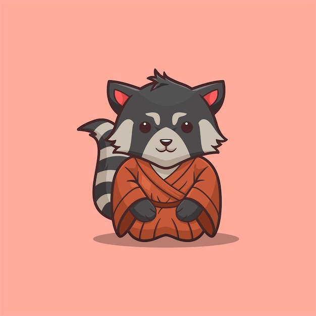 Vector japanese raccoon mascot character logo design vector illustration