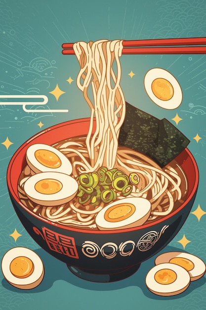 Vector japanese ramen and noodle soup