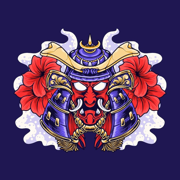 Vector japanese red oni samurai vector illustration