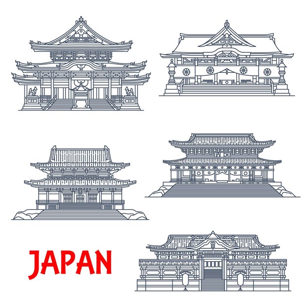 Vector japanese religious travel landmark thin line