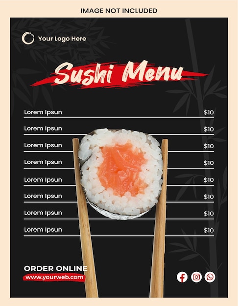 Japanese restaurant menu for sushi