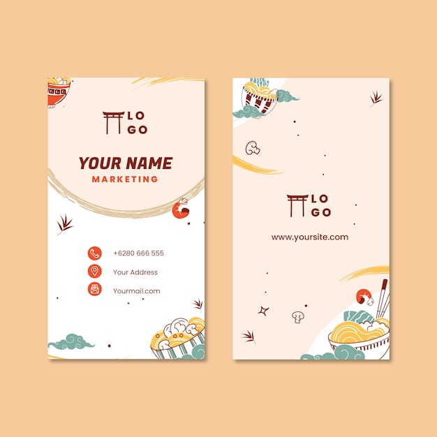 Japanese restaurant vertical business card template