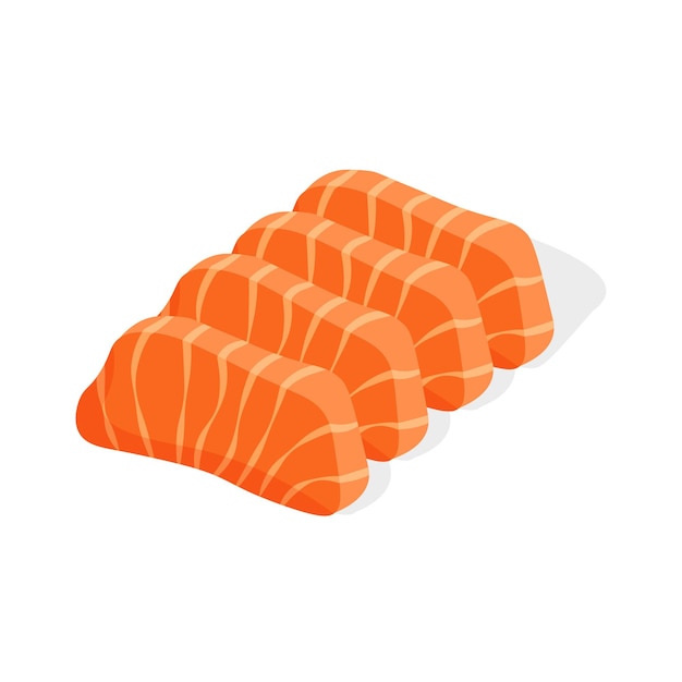 Japanese salmon sashimi. Raw sliced fish. Traditional Asian food. Vector illustration.