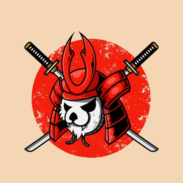 Japanese samurai panda with katana sword vector illustration