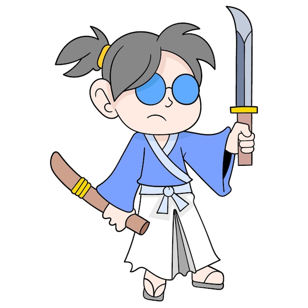 Japanese samurai wearing kimonos carrying sharp swords doodle icon image kawaii