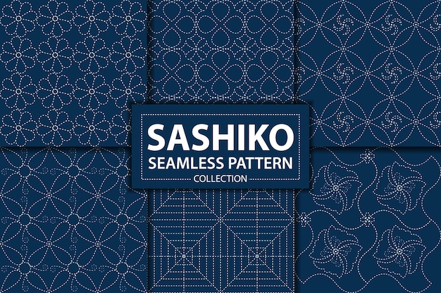 Japanese sashiko pattern vector set Abstract background Decorative wallpaper