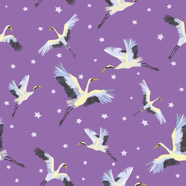 Japanese seamless pattern of birds