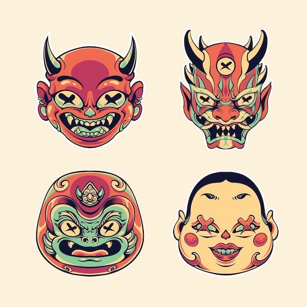 Japanese set mask vector art