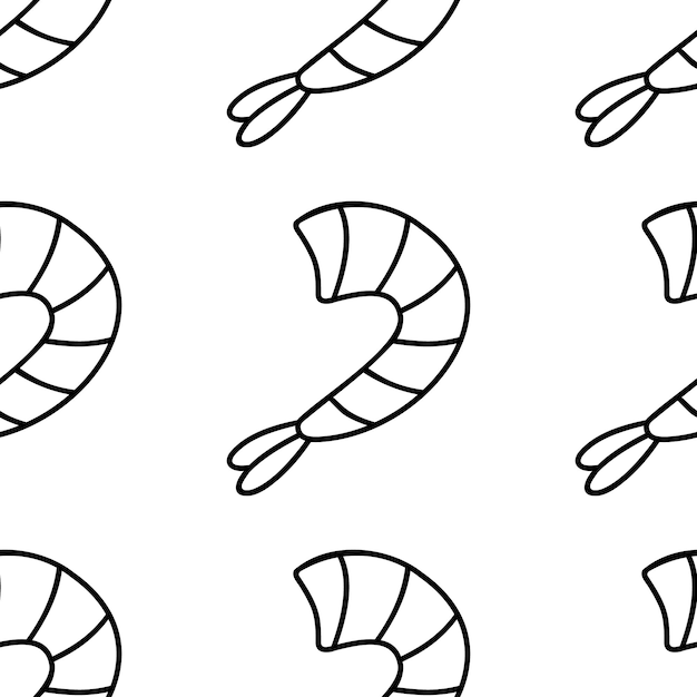 Japanese shrimp pattern in doodle style. Asian food for restaurants menu