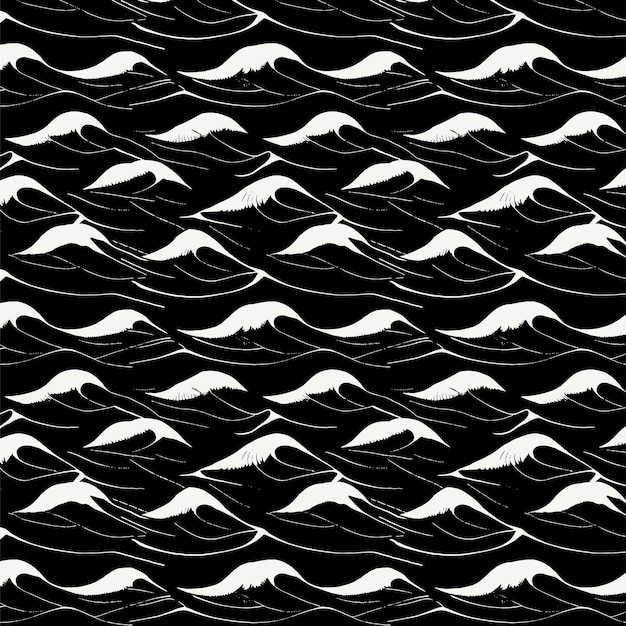 Japanese style black and white ocean sea waves seamless pattern