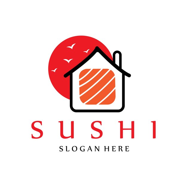 Japanese sushi food logo vector with a variety of seafood meat background design suitable for stickers screen printing banners flayers companies