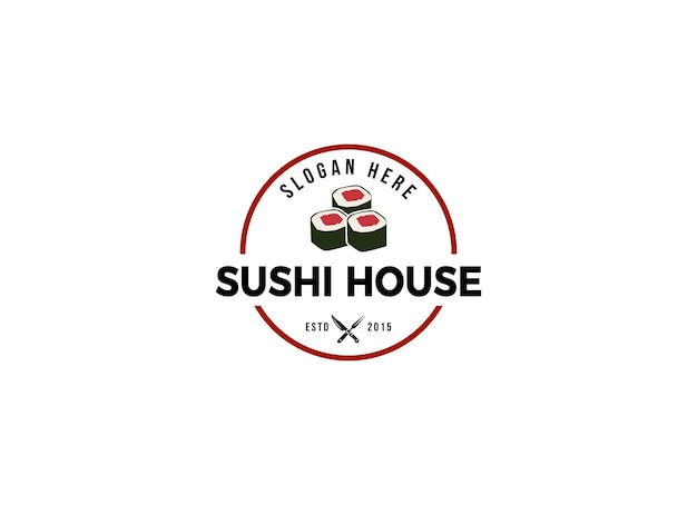 Japanese Sushi Restaurant Logo Design Template.