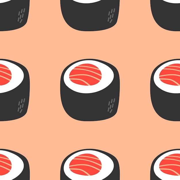 Japanese sushi roll pattern in hand drawn style. Asian food for restaurants menu