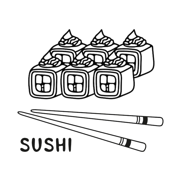 Japanese sushi roll set in hand drawn doodle style Asian food for restaurants menu