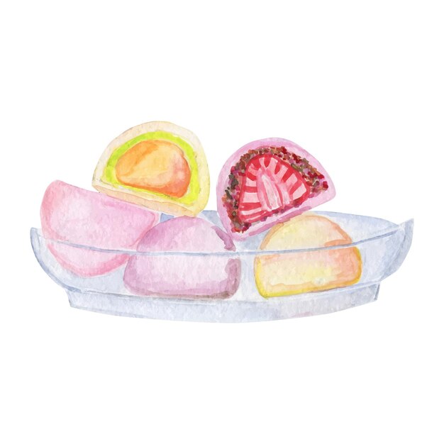 Vector japanese sweet daifuku made from mochi strawberries in anko pasta traditional oriental dish