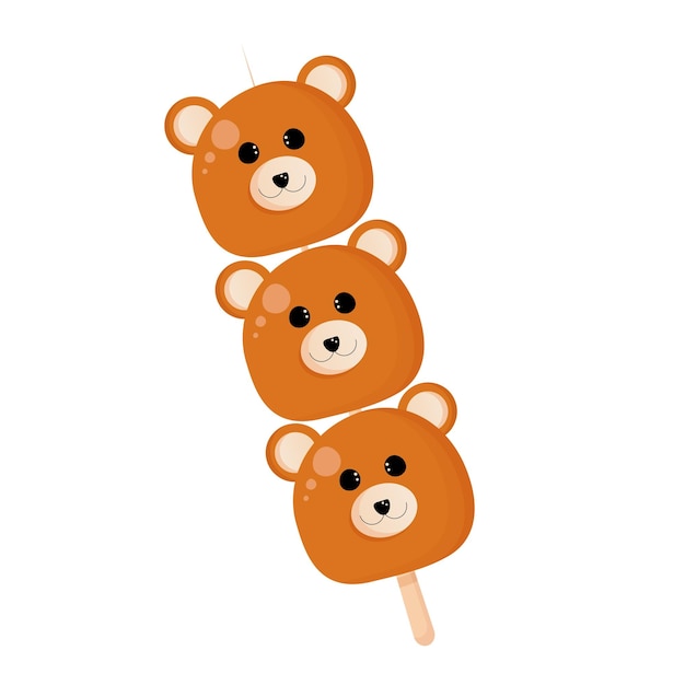 Japanese sweet , dango in a cute bear form isolated on the white background. Vector illustration