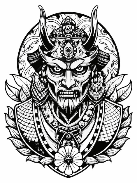 Vector japanese tattoo coloring page for adults black and white black line art