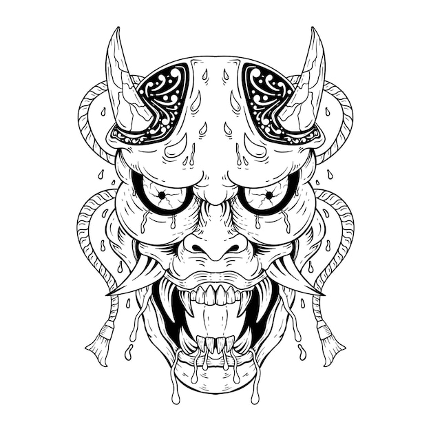 japanese tattoo oni devil cat samurai mask isolated decoration