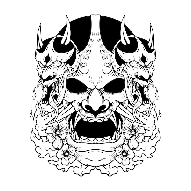 japanese tattoo oni mask hannya the traditional japanese demon oni mask illustration and tshirt