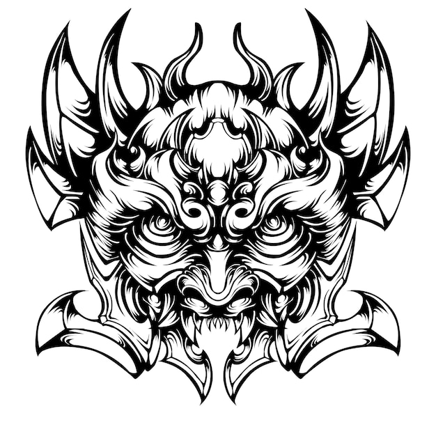 Japanese tattoo oni mask tribal illustration