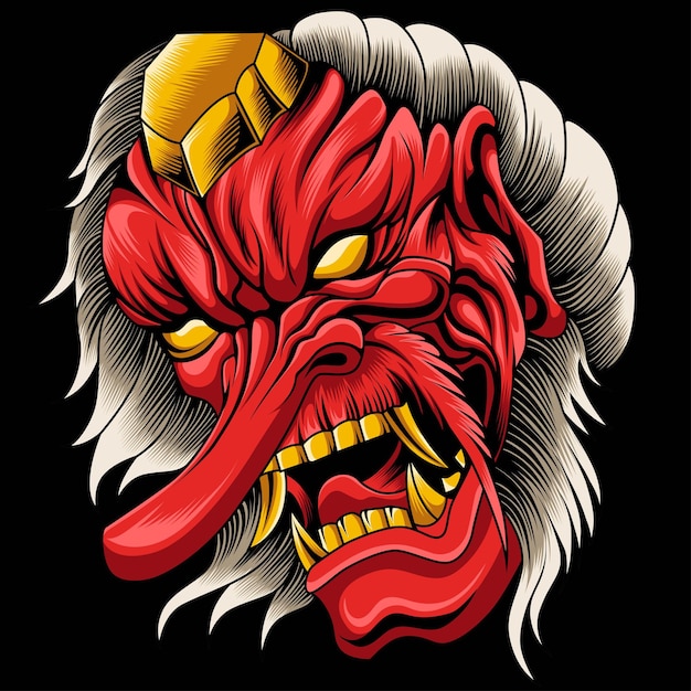 Japanese Tengu Mask Vector Illustration