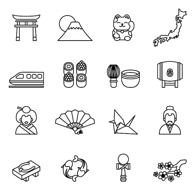 Japanese theme icons set