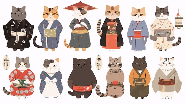 Japanese Traditional Clothes Cute Cats in Kimonos