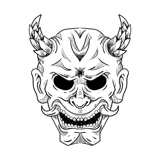 Vector japanese traditional oni mask sketch