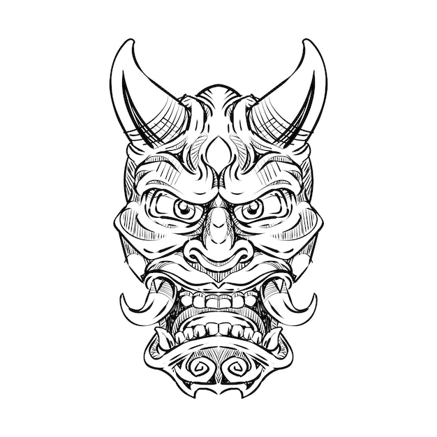 Japanese traditional oni mask sketch