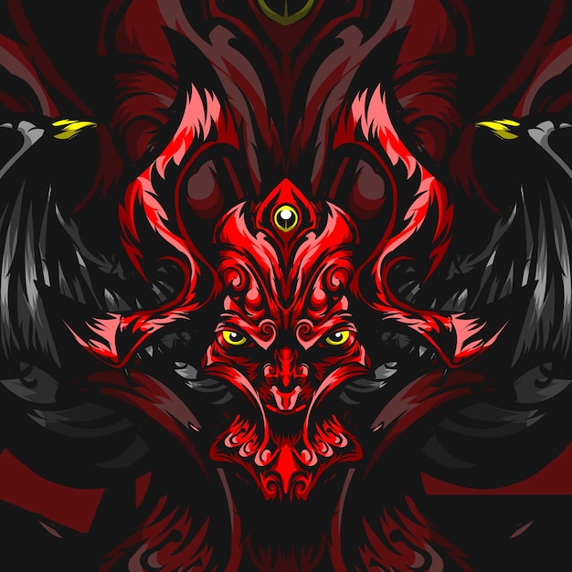 japanese traditional red goat devil mask illustration