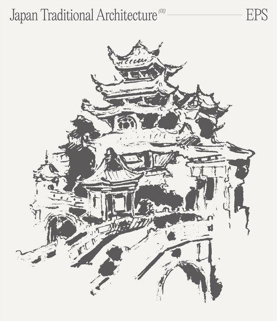 Vector japanese traditional temple hand drawn vector illustration sketch