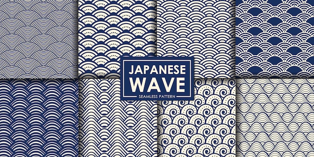 Japanese wave seamless pattern collection.