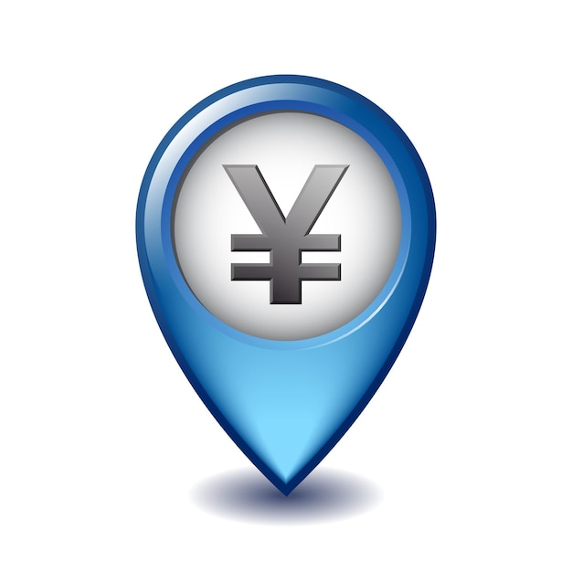 Japanese yen symbol on Mapping Marker vector icon