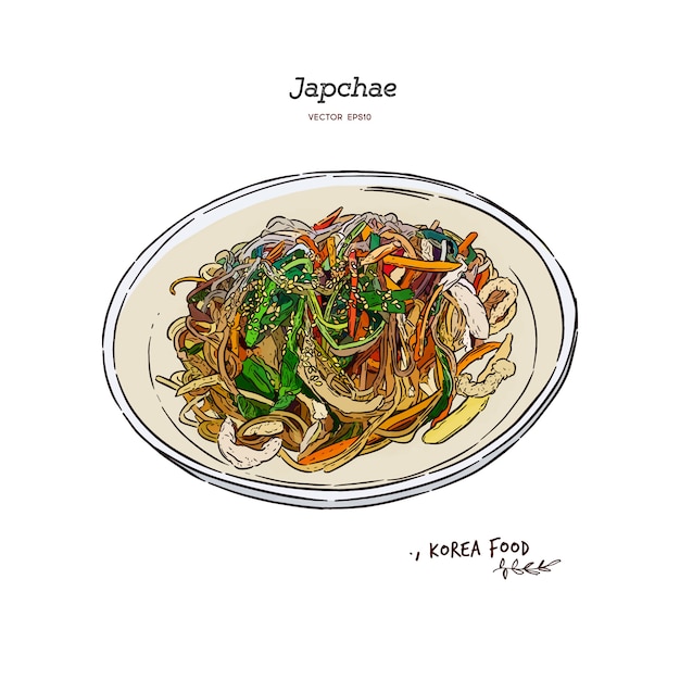 Japchae, Korea Food illustration