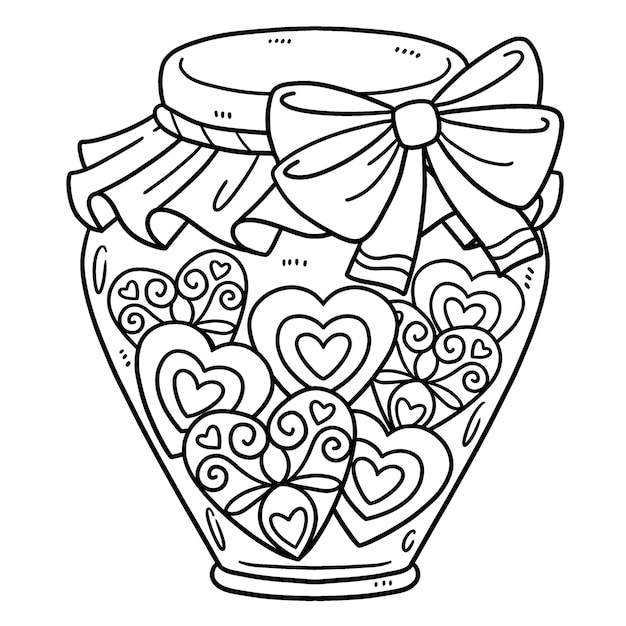 Jar of Hearts Isolated Coloring Page for Kids