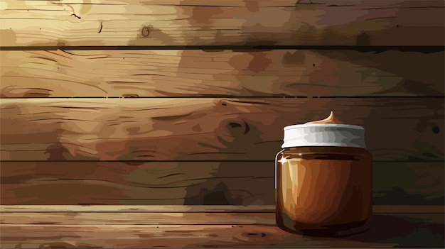 Vector a jar of peanut butter sits on a table next to a wooden wall