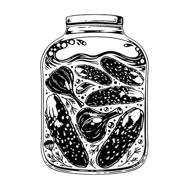 A jar of pickled cucumbers and garlic