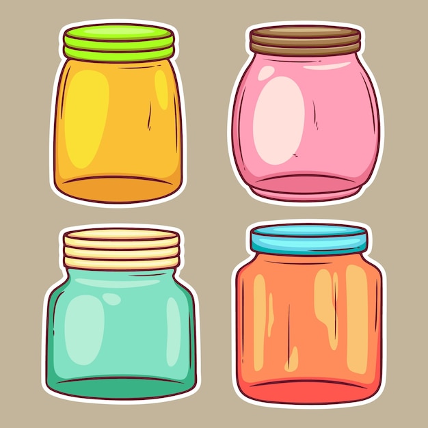 Jars Sticker Icons Hand Drawn Coloring Vector