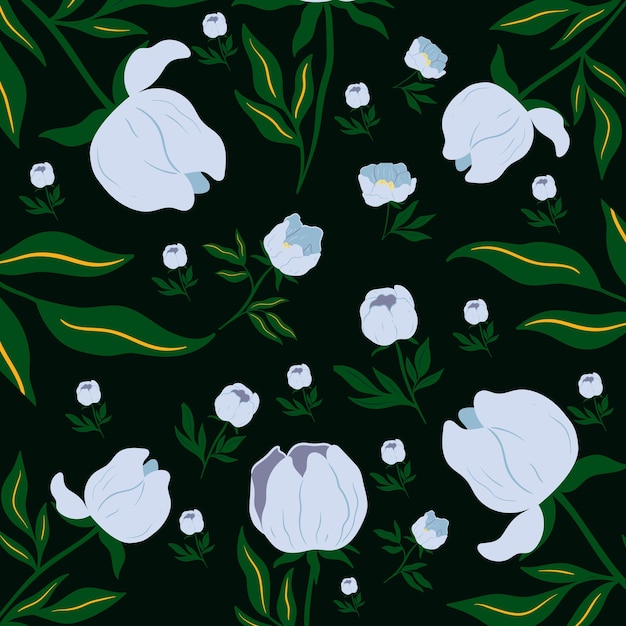 Jasmine flower on dark green background seamless pattern for fabric, stationery, packaging template