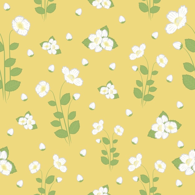 Jasmines with leaves colorful seamless pattern