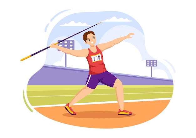 Javelin Throwing Athlete Illustration using a Long Lance Shaped Tool to Throw in Sports