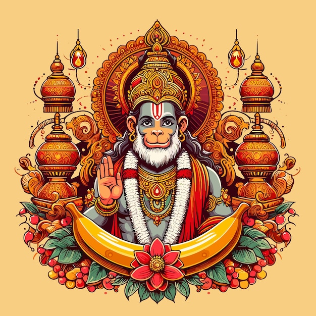 Jay Shri RamHappy Hanuman Jayanti celebrates the birth of Lord Sri Hanuman vector illustration